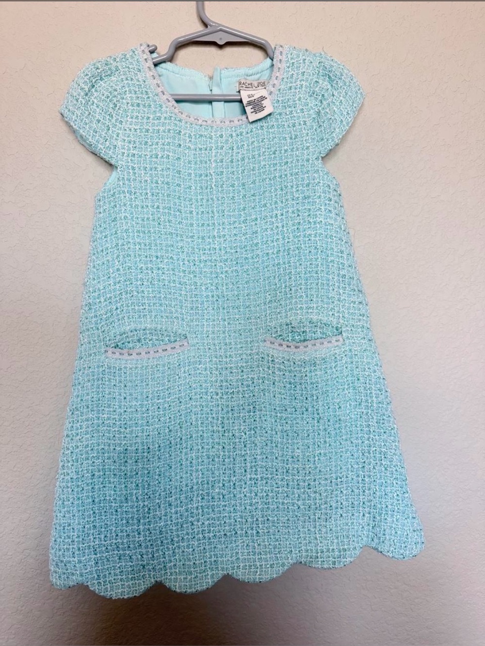 Rachel Zoe Girls' Aqua Tweed Scallop-Hem Dress